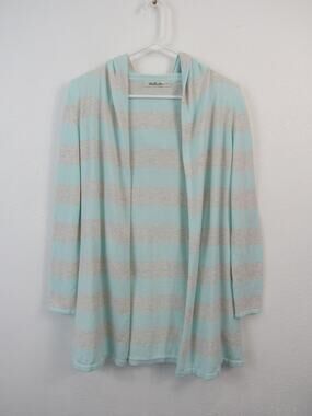 Caroline Grace XS Alashan Cashmere Cotton Striped Hooded Cardigans Blue Gray